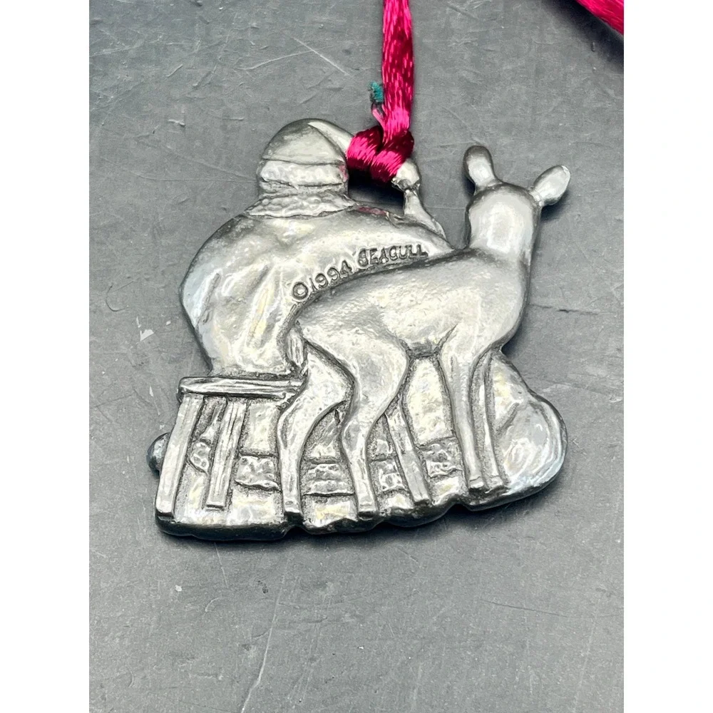 Set of 2 Seagull Pewter Christmas Ornaments Santa‎ Claus Vtg Made In Nova Scotia